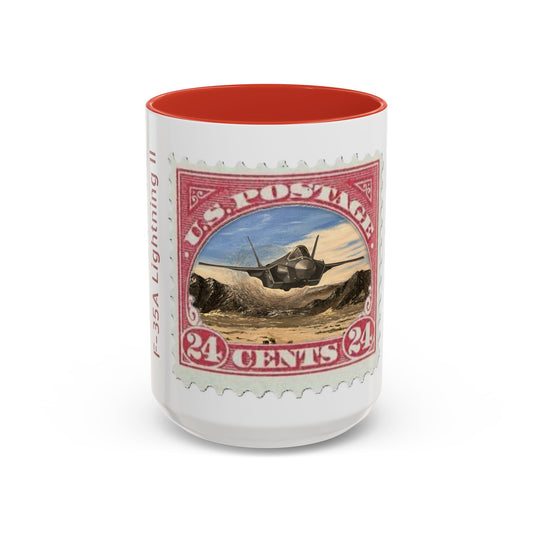 Vintage Postage Stamp Coffee Mug, F-35A, Retro Gift for Collectors, Unique Home Decor, Perfect for Travelers, Ideal for Coffee Lovers