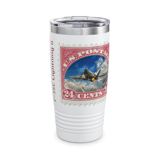 Tumbler (F-35 Lightning II)| Vintage postage stamp style