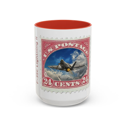 Vintage Postage Stamp Coffee Mug, F-35C, Retro Gift for Collectors, Unique Home Decor, Perfect for Travelers, Ideal for Coffee Lovers