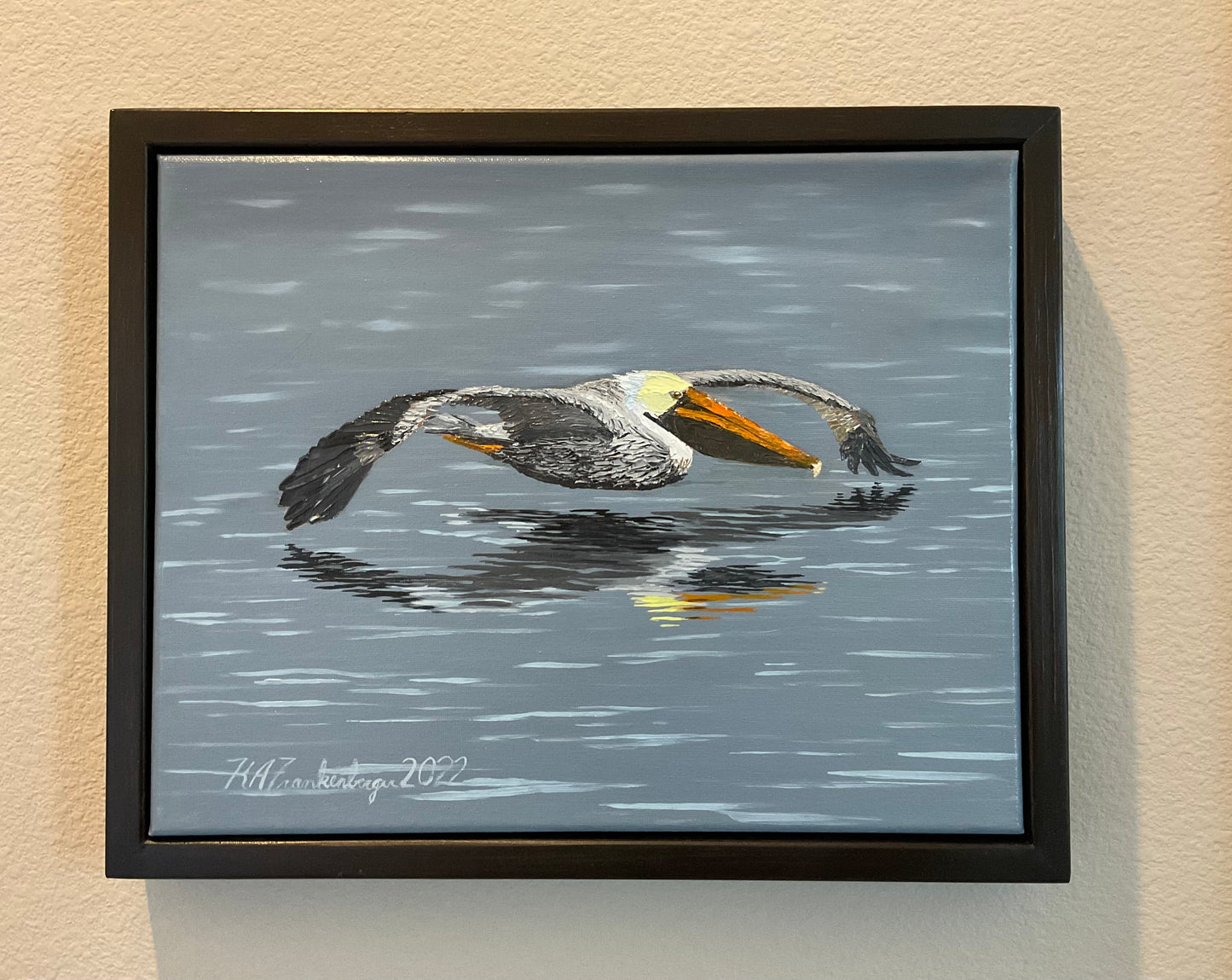 Original Oil Painting - "Grey Pelican Low Pass"
